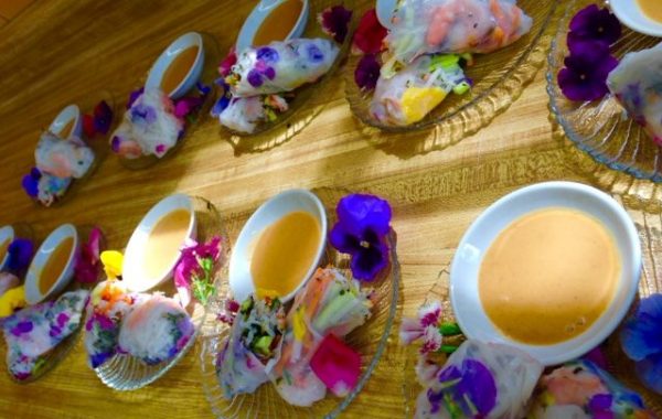 Edible Flowers & Herb Spring Rolls with a Peanut Dipping Sauce