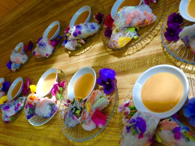 Edible Flowers & Herb Spring Rolls with a Peanut Dipping Sauce